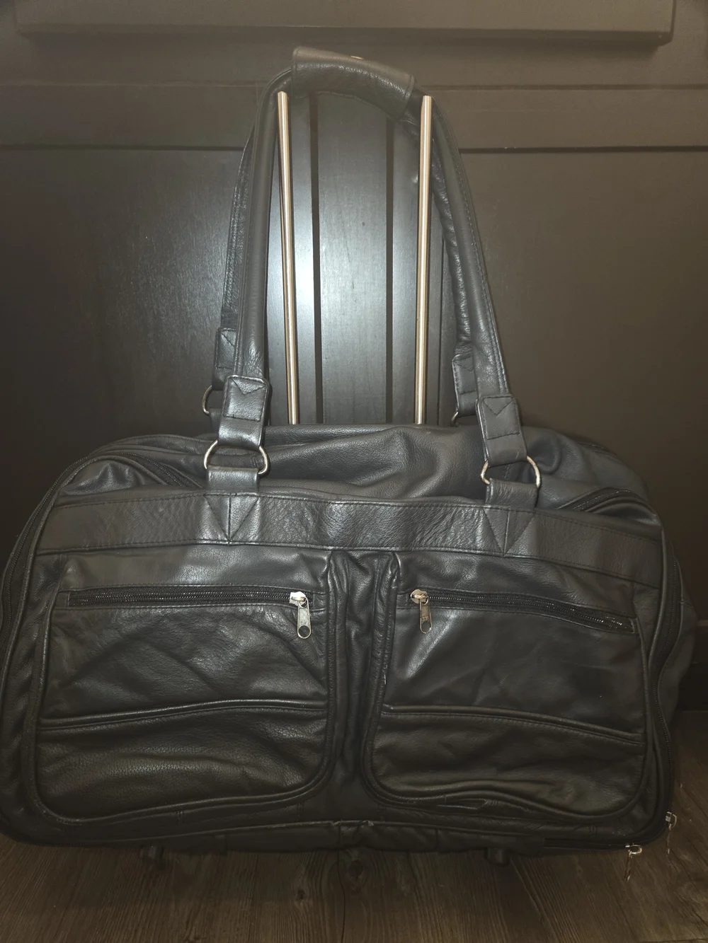 Tommy Hilfiger Black Leather Weekend Duffel Bag